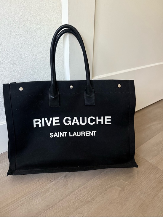 Saint Laurent Handbags - Saint Laurent Black Canvas Rive Gauche Tote with White Logo